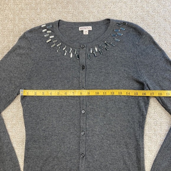 Cardigan Embellished Rectangular Baguette Button Up Sweater Gray Small Womens - Picture 3 of 9
